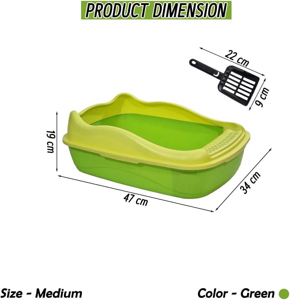 Anti-splash cat litter box with Enclosed design, Easy to clean, Durable plastic material and Removable, Cat Litter Pan with Scoop, Portable, Large size, High fence, and All size cats