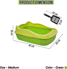 Anti-splash cat litter box with Enclosed design, Easy to clean, Durable plastic material and Removable, Cat Litter Pan with Scoop, Portable, Large size, High fence, and All size cats
