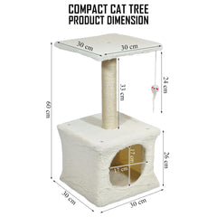 Modern cat tower with Hideaway cave and Hanging ball, Space saving design, Easy to fix and Portable, 59 cm Cat activity tree with Scratching pole, Protect furniture for Indoor cats and kittens