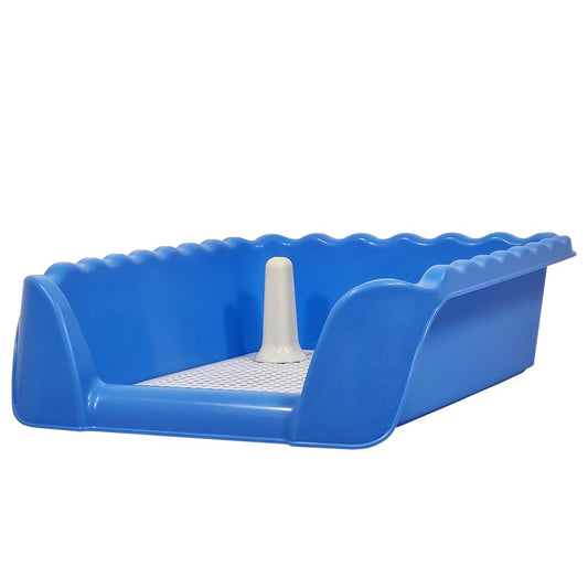 Dog toilet training tray with Raised fence, Anti-slip grid design, and Odor-resistant material, Pet potty training solution for medium to large dogs, Easy to clean, 53 cm (Blue)