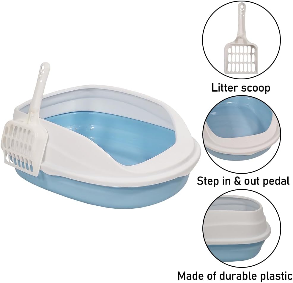 Cat litter box with Durable plastic, Splash-proof design, Detachable design, and Litter scoop, Semi-enclosed cat toilet for small cats, Ideal for indoor/outdoor use, Easy to clean 38 cm