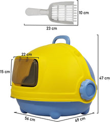 Cat Litter Box with Durable PVC Material | Fully-Enclosed Portable Handle, Transparent Door, Litter Scoop and Non-Slip Design | Splash-Proof Cat Toilet for Indoor Cats