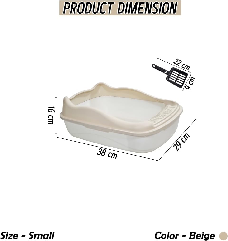 Anti-splash cat litter box with Enclosed design, Easy to clean, Durable plastic material and Removable, Cat Litter Pan with Scoop, Portable, Large size, High fence, and All size cats