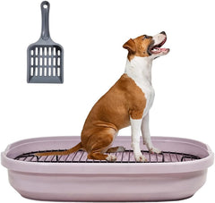 Dog training tray, Splash-proof dog toilet with Stainless steel grid, Raised design, and Litter scoop, Durable plastic dog tray for small to medium dogs, Keep paws dry & Floor clean 47 cm