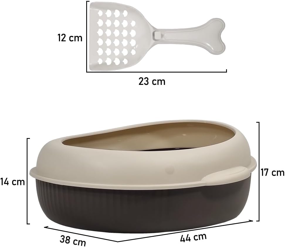 Cat litter box with Detachable design, Leak-proof base, Portable handle, and Litter scoop, Semi-enclosed cat toilet for indoor cats & kittens, Durable PP material, Easy to clean 38 cm