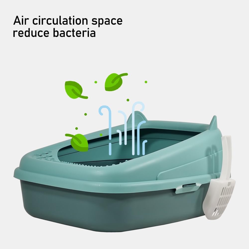 Semi-enclosed cat litter box with Splash-proof design, Sand filter holes, Litter scoop, and Detachable design, Leak-proof & Splash-proof cat toilet for indoor cats, Easy to clean 58 cm