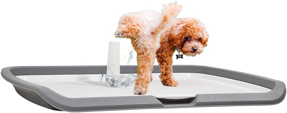 Dog potty training toilet for medium to large dogs, Durable plastic dog training pad holder with Detachable pee post, Carrying handle, and Grid design, Ideal for indoor & outdoor 66 cm