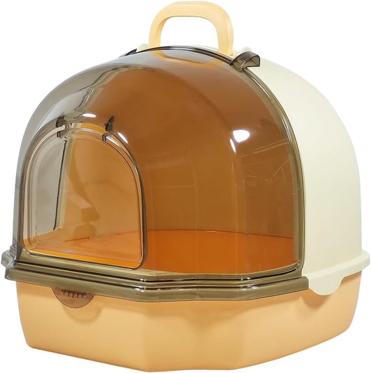 Fully enclosed cat litter box for cats & kittens, Spacious cat litter box with Portable handle, Transparent cover, Litter scoop, and Sand drop filter, Ideal for indoor/outdoor use 54 cm