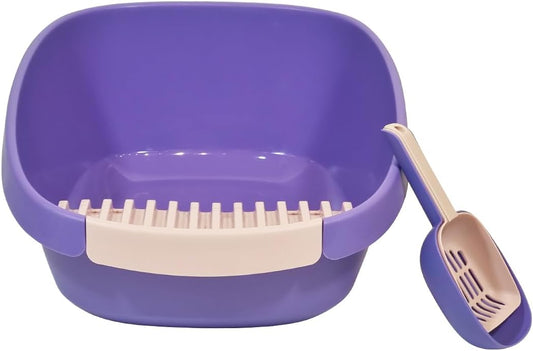 Cat litter box with Scoop & Holder, Open top high, Easy to clean, and Design for Kittens to Adult cats, 59 cm Kitty litter tray with High fence, Ant-spill and Durable Plastic litter box
