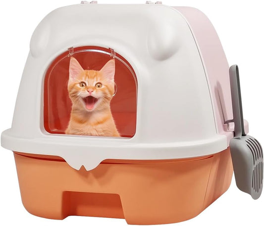 Fully-enclosed cat litter box with Drawer type, Portable handle, Deodorant filter, Transparent door, Sand filter pedal, and Litter scoop, Durable cat toilet for indoor cats 52 cm