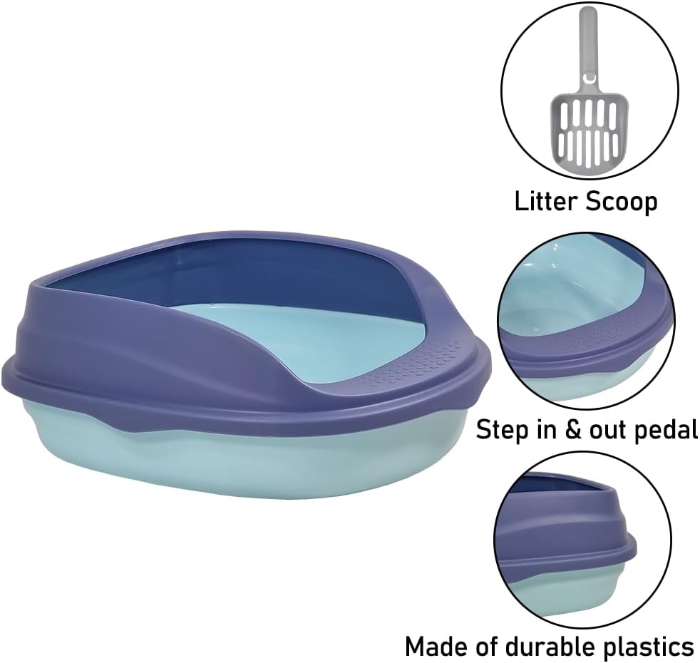 Semi-enclosed cat litter box for medium-sized cats, Durable plastic cat toilet with Splash-proof design, Detachable design, and Litter scoop, Ideal for indoor/outdoor use 46 cm