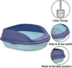 Semi-enclosed cat litter box for medium-sized cats, Durable plastic cat toilet with Splash-proof design, Detachable design, and Litter scoop, Ideal for indoor/outdoor use 46 cm