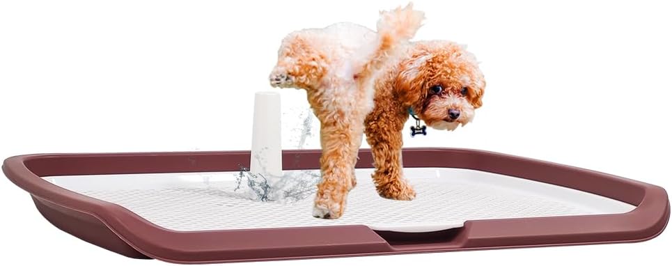 Dog potty training toilet for medium to large dogs, Durable plastic dog training pad holder with Detachable pee post, Carrying handle, and Grid design, Ideal for indoor & outdoor 66 cm