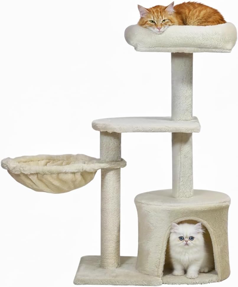 Modern cat tree with Padded perch, Plush hammock, Cozy condo, and Natural sisal scratching post, Multi-tier cat climbing tower for Indoor cats & Kittens, Easy to assemble, 84 cm