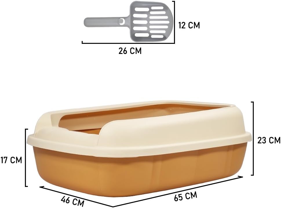 Cat litter box for medium to large cats, Semi-enclosed cat litter box with Detachable design, Durable plastic, Raised fence, and Litter scoop, Ideal for indoor/outdoor, Splash-proof 65 cm