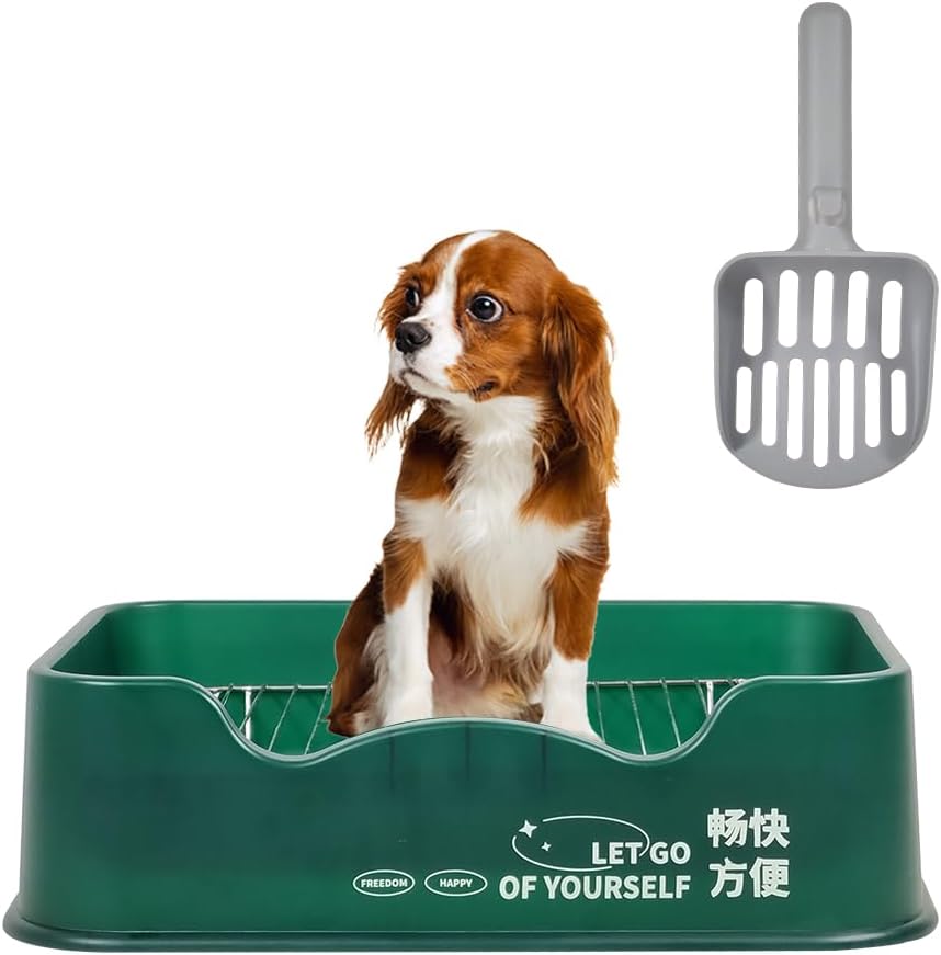 Dog training toilet for small to medium dogs, Detachable dog toilet with Shovel, Stainless steel grid, and Anti-slip pads, Suitable for indoor & outdoor, Leak-proof dog tray 52 cm