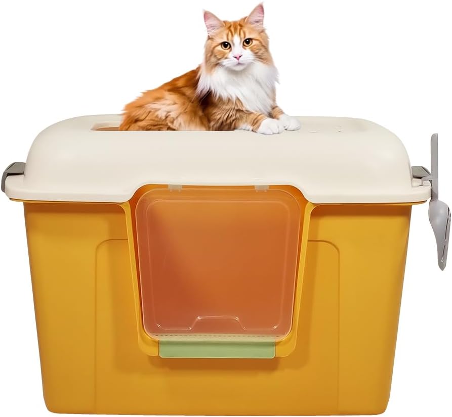 Large Enclosed cat litter box with Front entry & Top exit, Portable design, Sand drop pedal, and Litter scoop, Durable plastic cat toilet for indoor cats & kittens, Easy to clean 80 cm
