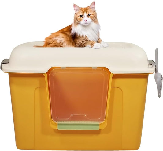 Large Enclosed cat litter box with Front entry & Top exit, Portable design, Sand drop pedal, and Litter scoop, Durable plastic cat toilet for indoor cats & kittens, Easy to clean 80 cm