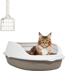 Cat litter box with Durable plastic, Splash-proof design, Detachable design, and Litter scoop, Semi-enclosed cat toilet for small cats, Ideal for indoor/outdoor use, Easy to clean 38 cm