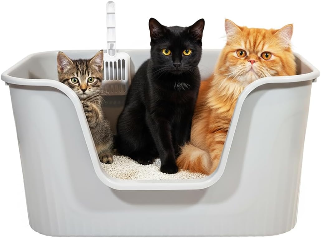 Cat litter box with Extra-large design, Deep high walls, Litter scoop and Low entrance, 78 cm Spacious cat toilet with Odor control, Anti-splash, Durable plastic and Non-stick, Easy to clean