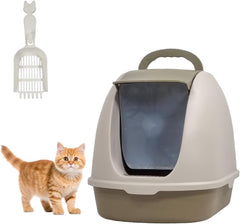 Fully-enclosed cat litter box with Portable handel, Flip cover entrance, Litter scoop, and Detachable design, Durable plastic cat toilet, Ideal for indoor/outdoor use, Easy to clean 38 cm