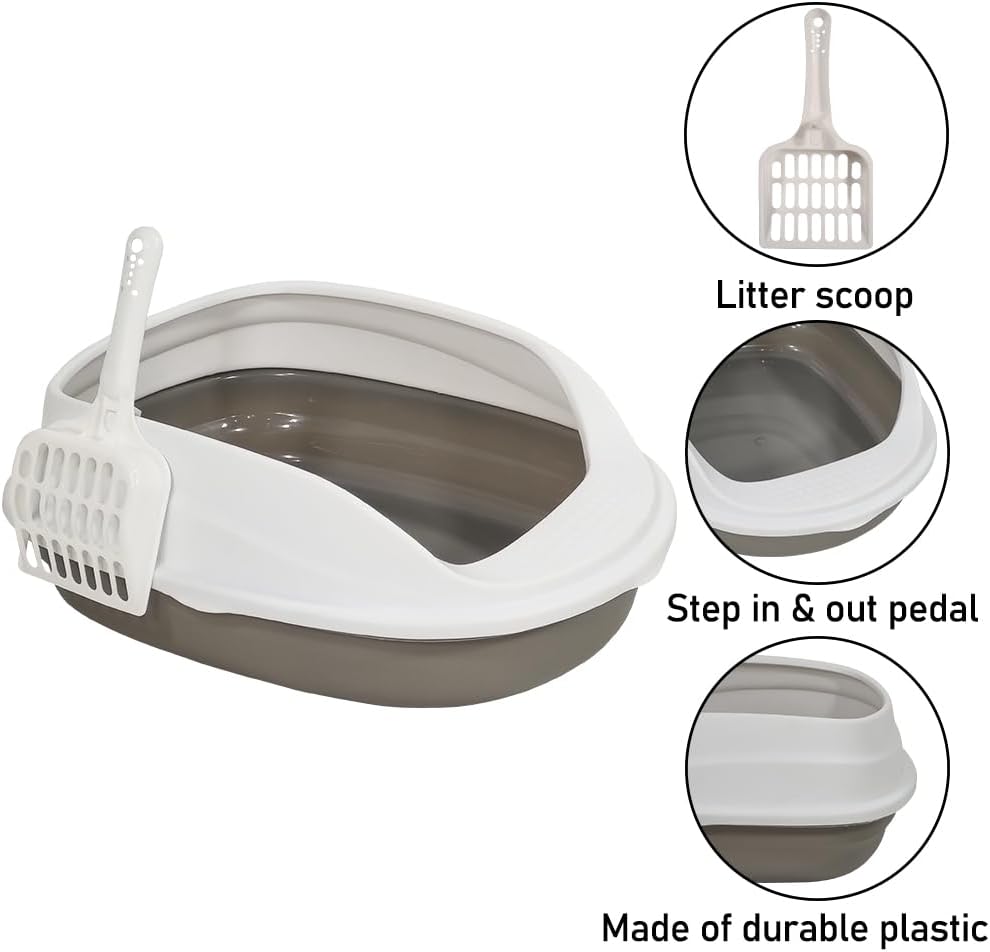 Cat litter box with Durable plastic, Splash-proof design, Detachable design, and Litter scoop, Semi-enclosed cat toilet for small cats, Ideal for indoor/outdoor use, Easy to clean 38 cm