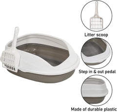 Cat litter box with Durable plastic, Splash-proof design, Detachable design, and Litter scoop, Semi-enclosed cat toilet for small cats, Ideal for indoor/outdoor use, Easy to clean 38 cm