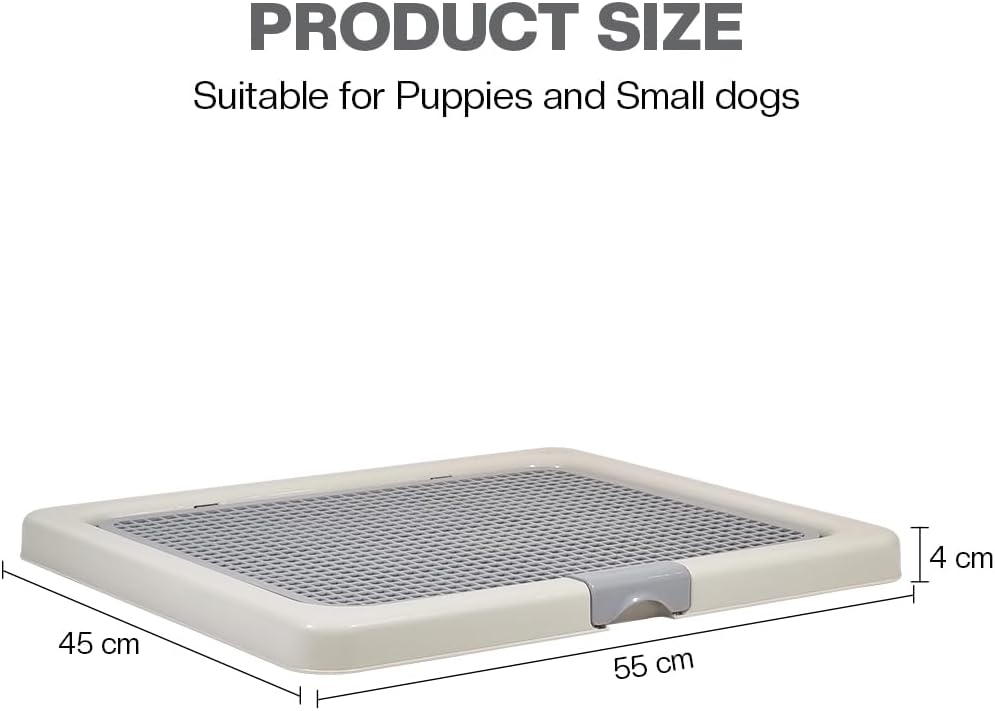 Dog potty training tray with Removable plastic grid and Non-slip base, Leak-proof dog toilet pad holder for Puppies & Small dogs, Indoor & Outdoor use, Easy to clean, 55 cm