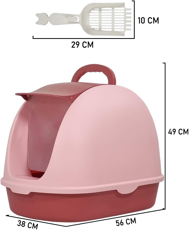 Fully-enclosed cat litter box with Portable handel, Flip cover entrance, Litter scoop, and Detachable design, Durable plastic cat toilet, Ideal for indoor/outdoor use, Easy to clean 38 cm