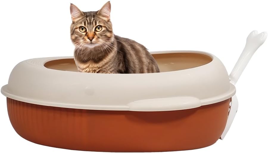 Cat litter box with Detachable design, Leak-proof base, Portable handle, and Litter scoop, Semi-enclosed cat toilet for indoor cats & kittens, Durable PP material, Easy to clean 38 cm