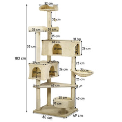 183cm Cat Tree Tower Indoor - Sisal Scratching Post with Soft Perches - Cozy Cat Condos & Bottom Cat Nest - Tall Cat Tree Activity Center for Big Cats to Climb & Relax (Beige)