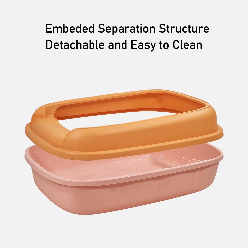 Cat litter box for medium to large cats, Semi-enclosed cat litter box with Detachable design, Durable plastic, Raised fence, and Litter scoop, Ideal for indoor/outdoor, Splash-proof 65 cm