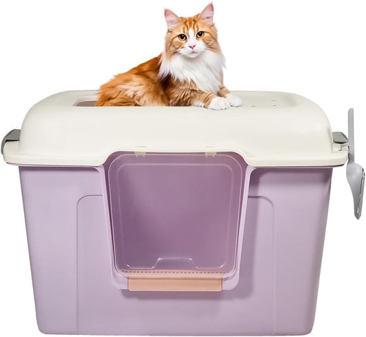 Large Enclosed cat litter box with Front entry & Top exit, Portable design, Sand drop pedal, and Litter scoop, Durable plastic cat toilet for indoor cats & kittens, Easy to clean 80 cm