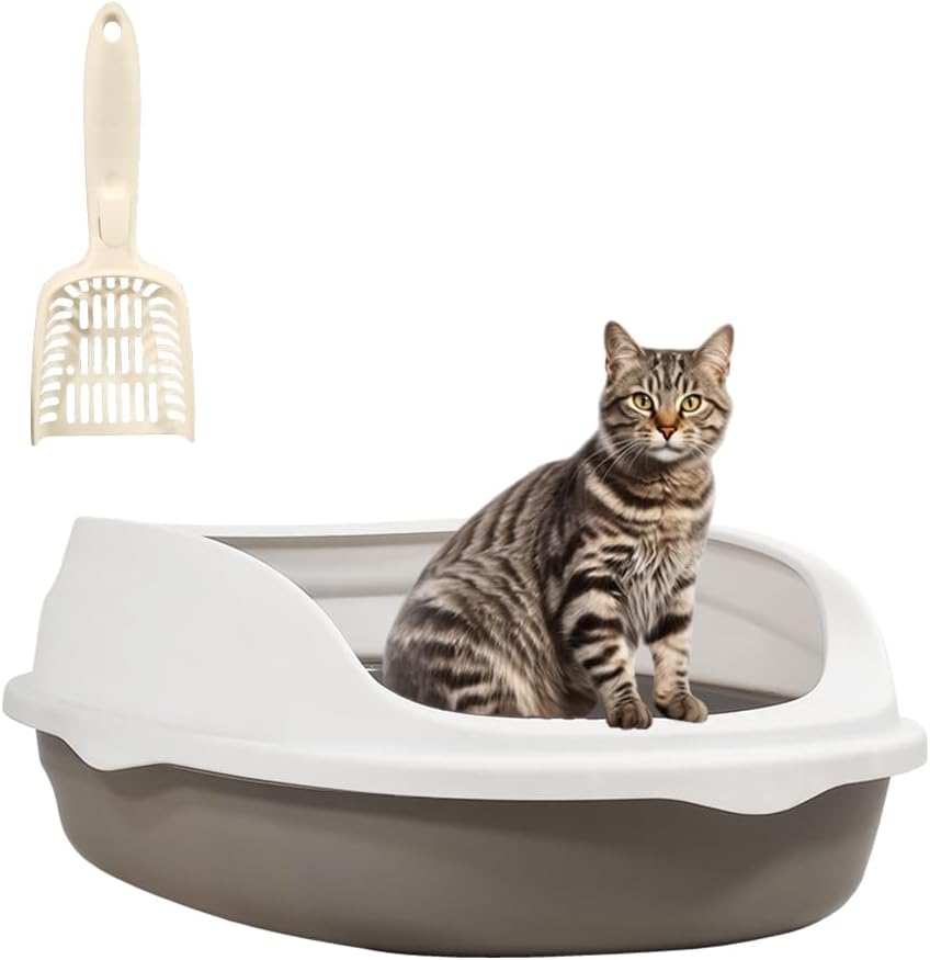 Semi-enclosed cat litter box with Splash-proof design, Detachable design, and Litter scoop, Durable plastic cat litter box for medium to large cats, Ideal for indoor/outdoor use 52 cm