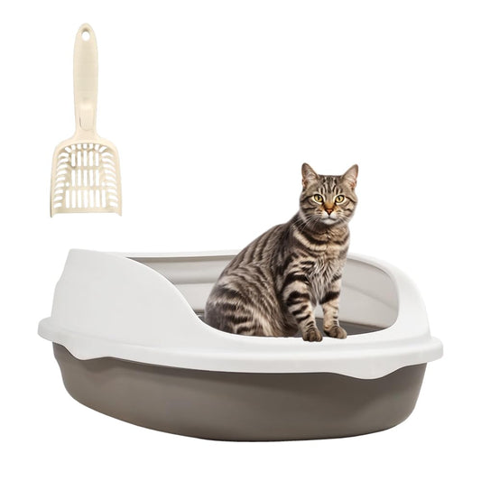 Cat litter box for Medium to Large cats, Durable plastic pet toilet with Leak-proof design, Litter scoop, and Detachable design, Suitable for indoor/outdoor use, Easy to clean, 52 cm (Grey)