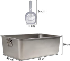 Stainless steel cat litter box with Carrying handle, Smooth edges, and Litter scoop, Rust & Stain resistant cat toilet for Large cats, Ideal for indoor/outdoor use, Easy to clean
