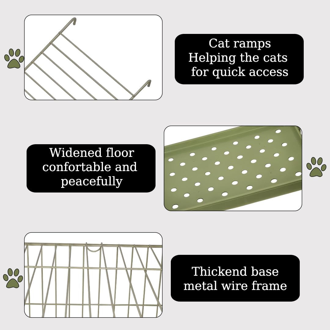 Cat cage with Durable metal wire, Wide plastic perch, Lockable door, and Climbing ladder, double-layer cat cage enclosure for Cats & Kittens, Suitable for indoor/outdoor use 117 cm (Green)