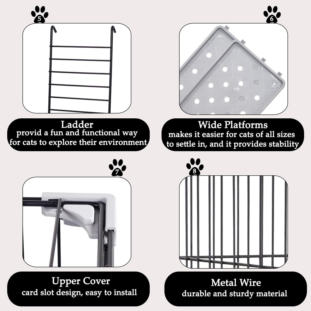 Cat Cage - Pet House for Indoor Cats & Kittens - 2 Lockable Doors, Climbing ladder, Removable Tray and Universal Wheels, 2-tier metal wire Cat Home - Easy Assembly 102 cm (Grey)