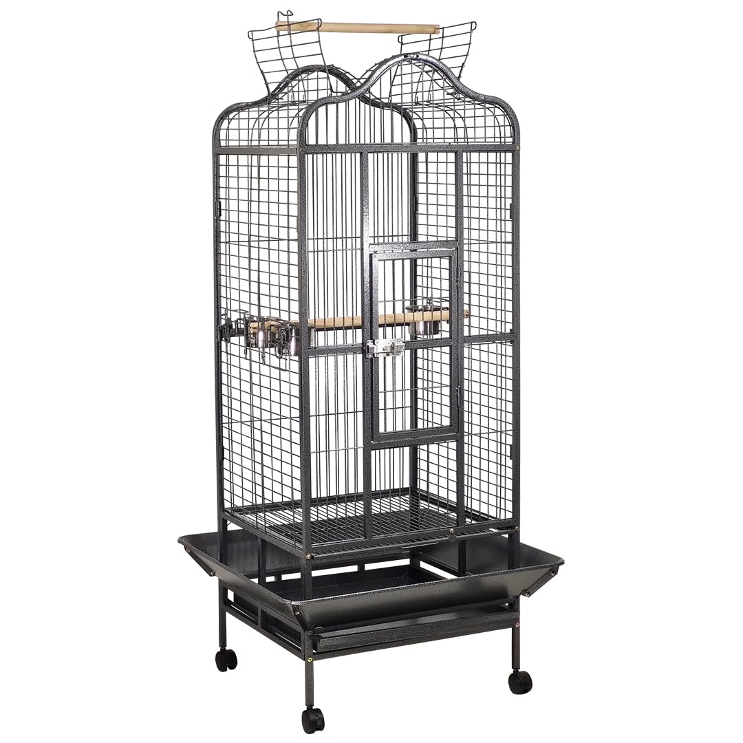 Bird Cage Large with Open-Top Design, Parrots, Parakeet, Macaw | Feeding Bowls & Wooden Perches | Removable Tray & Universal Wheels | Suitable for All Birds
