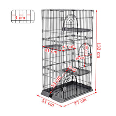 NNC PETS Cat Cage Playpen Kennel - 3-layer Metal Wire Crate for Multi-Cat Households - 3-Lockable Door, Wide Platforms - 132cm Pet Cage with Ladder & Leak-Proof Base (Grey, Large)