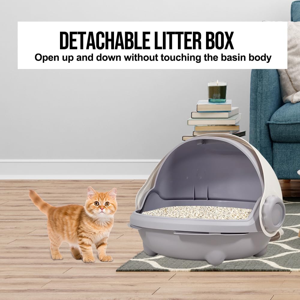 Cat Litter Box with Durable PVC Material | Fully-Enclosed Portable Handle, Transparent Door, Litter Scoop and Non-Slip Design | Splash-Proof Cat Toilet for Indoor Cats