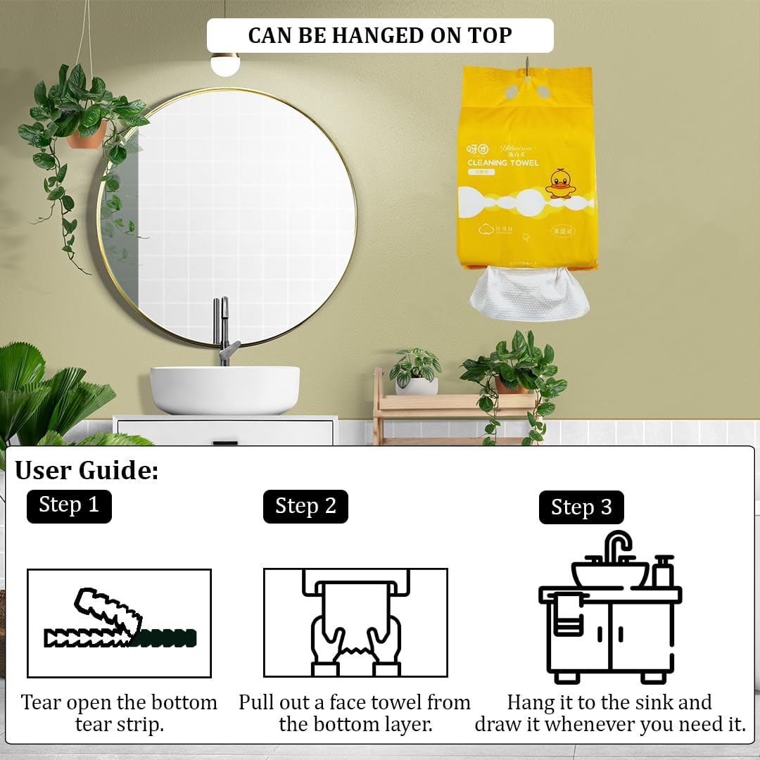 Disposable facial towel with Wall-mount and Pull-out design, Facial tissue for Cleaning, Skincare, and Makeup removal, 100% Cotton dry wipes, Ideal for All skin types 20 cm (Yellow)