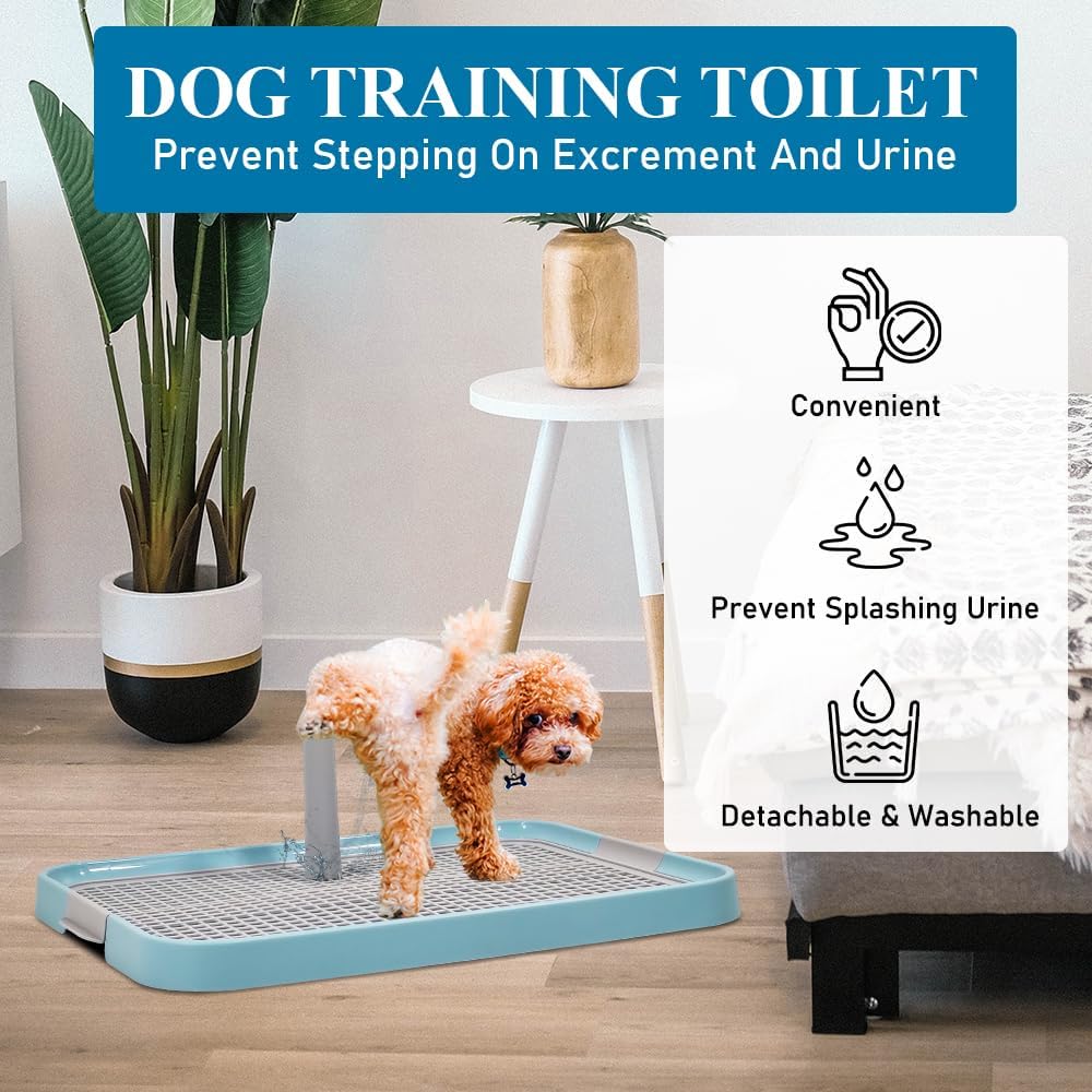 Pet training dog toilet, Durable plastic pee pad holder with Detachable pee post, Grid design, and Non-slip bottom, Suitable for small to medium dogs, Ideal for both indoor and outdoor 51 cm