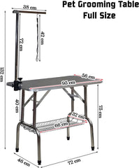 Foldable Pet Grooming Table with Non-slip surface, Folding crossbeams, and Portable Beauty station for small to medium pets, Space saving design, Storage Basket, Adjustable Arm & Noose, 152 cm (Black)