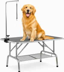 Pet Grooming Table – Heavy-Duty Dog Grooming Table for Dogs & Cats – Adjustable Height, Foldable Design, Storage Shelf & Waterproof Surface, Ideal For Bathing & Grooming, 184cm (Black)
