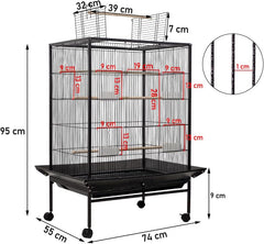 Bird cage open -top standing bird with removable tray, Multiple feeding bowls and, Perches,Wrought Iron bird cage for Lovebird, Cockatiel, and small sized birds 95cm (Black)