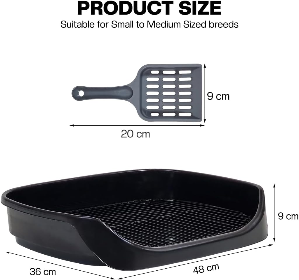 Dog toilet tray with Removable metal grid, Litter scoop, and Leak-proof design, Puppy potty training pad holder for Small to Medium dogs, Ideal for Indoor/Outdoor use, Easy to clean, 48 cm