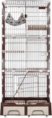 NNC PETS Large Cat Cage Indoor - 4-Tier Multi-Level Cat Crate Kennel with Hammock, Plastic Perches, Climbing Ladder, Litter Box Area & Universal Wheels, 81L x 56W x 186H cm (Chocolate, Large)