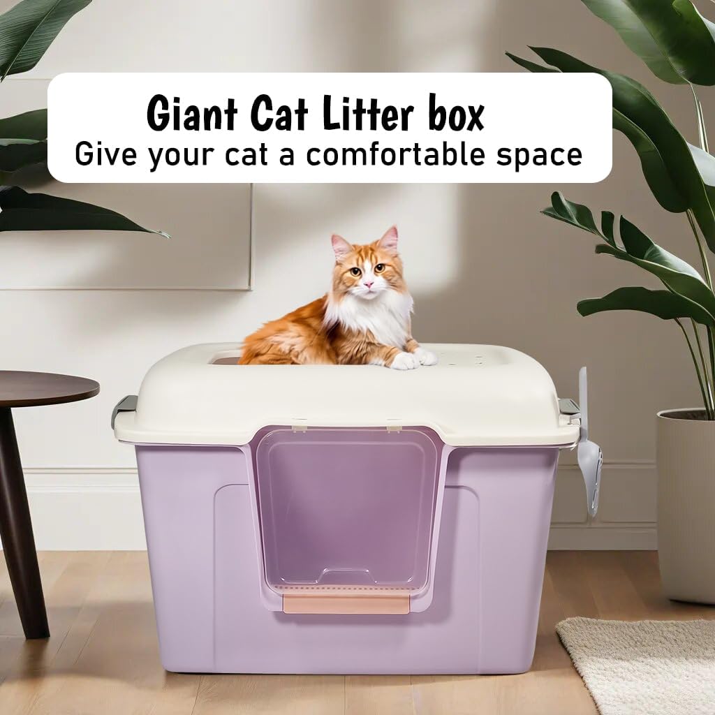 Large Enclosed cat litter box with Front entry & Top exit, Portable design, Sand drop pedal, and Litter scoop, Durable plastic cat toilet for indoor cats & kittens, Easy to clean 80 cm