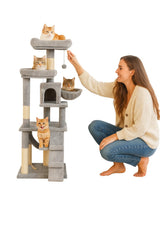 Cat Tree for Large Cats with Toy - Cat House with Padded Perch - Cozy Cat Condos & Scratching Posts - Premium Quality Multi-level Cat Tower for Indoor Cats & Kittens (Grey)